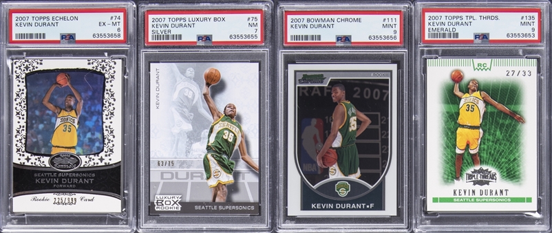 2007-08 Topps & Bowman Kevin Durant PSA-Graded Serial Numbered Rookie Card Collection (4 Different) Featuring PSA MINT 9 Examples!